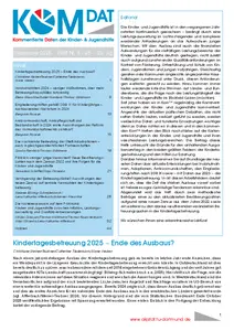 Abgebildet ist das Titelblatt der Zeitschrift „KomDat – Kommentierte Daten der Kinder- und Jugendhilfe“. Es handelt sich um die Ausgabe Dezember 2025, Heft Nummer 3. Die Zeitschrift wird von der Arbeitsstelle Kinder- und Jugendhilfestatistik (AKJStat) an der TU Dortmund herausgegeben. Das Cover ist anklickbar und führt zum Download der Ausgabe.